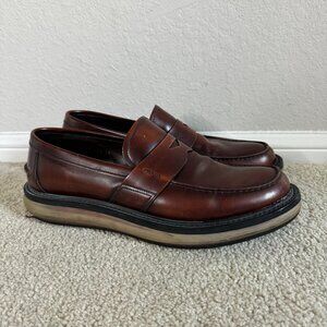PRADA Size 11 Brown Antique Patent Leather Levitate Sole Penny Loafers Shoes